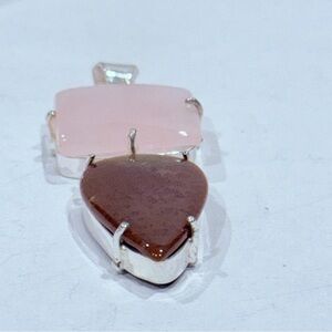 🆕 Natural Rose Quartz And Jasper Gemstone Pendant In Sterling Silver - 🆕